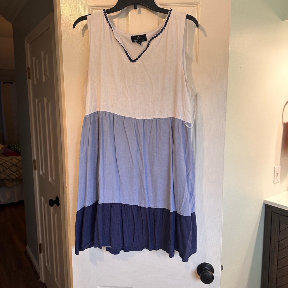 White and Blue Sleeveless Dress